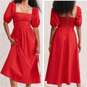 NEW Reformation Rachelle Cotton Midi Dress Sz2 Cherry Red